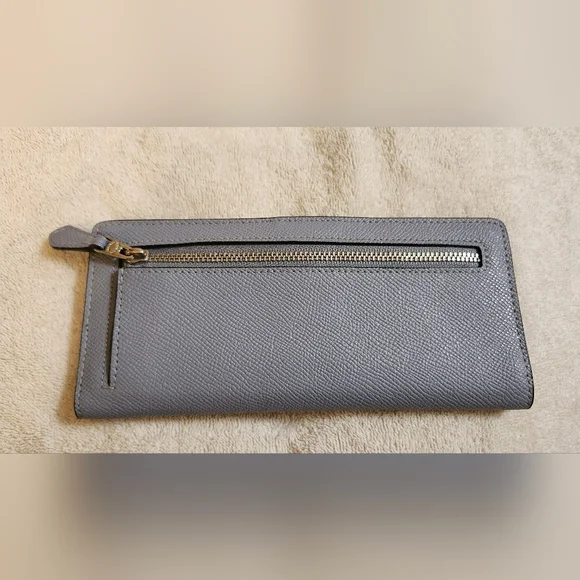 NWOT Authentic Coach Crossgrain Leather Slim Wallet in Twilight Blue and Silver - Picture 3 of 5